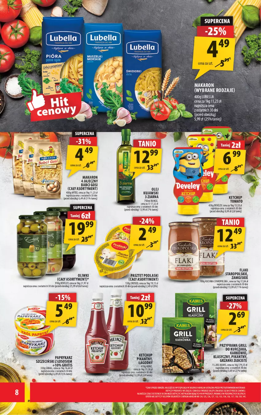 Gazetka promocyjna Arhelan - Gazetka - ważna 18.07 do 27.07.2025 - strona 8 - produkty: Bell, Bella, Fa, Flaki, Gra, Graal, Grill, Ketchup, Kujawski, Kurczak, Lubella, Makaron, Mus, Olej, Papryka, Paprykarz
