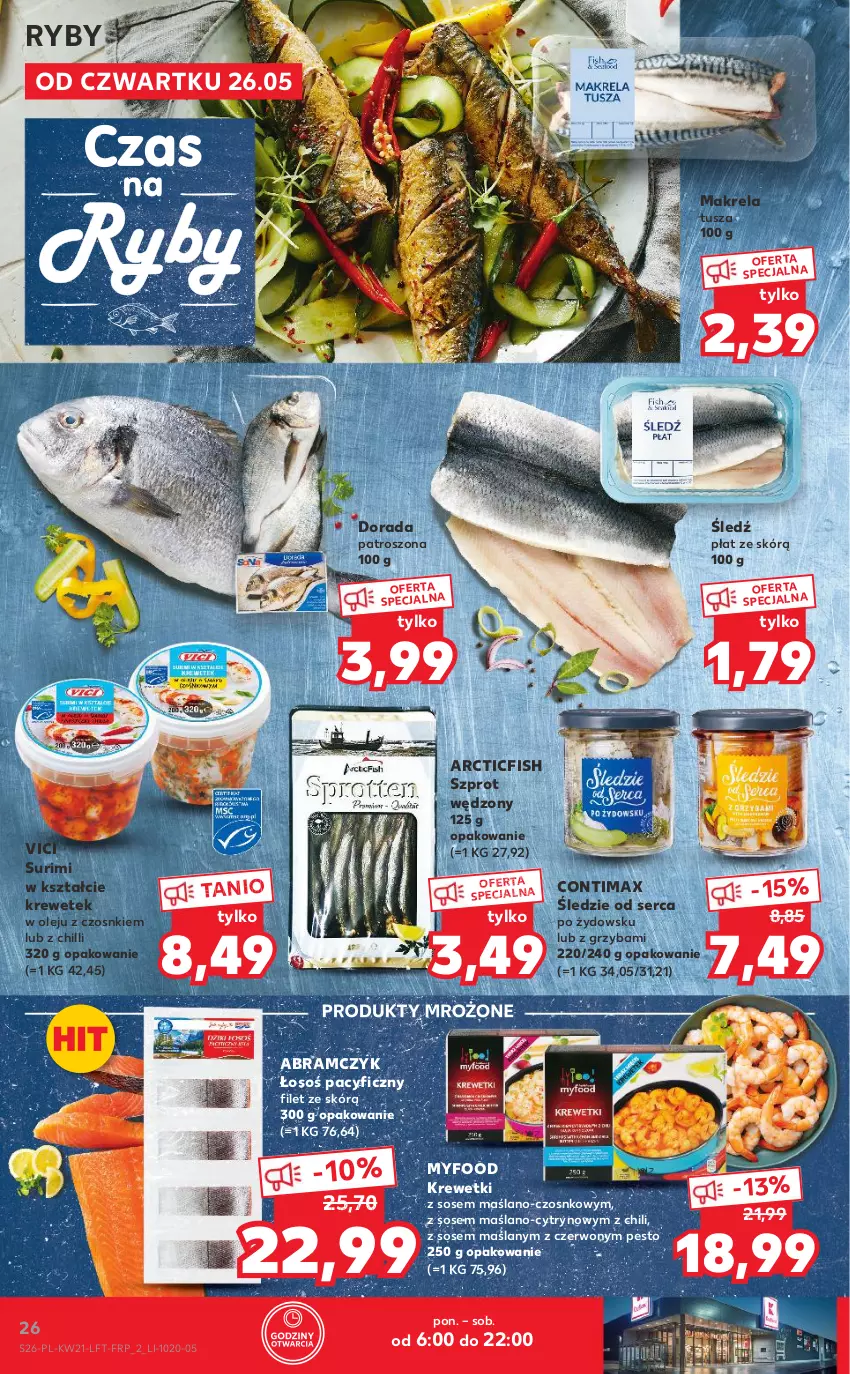 Gazetka promocyjna Kaufland - OFERTA TYGODNIA - ważna 26.05 do 01.06.2022 - strona 26 - produkty: Krewetki, Olej, Pesto, Produkty mrożone, Ser, Sos, Surimi, Szprot, Tusz