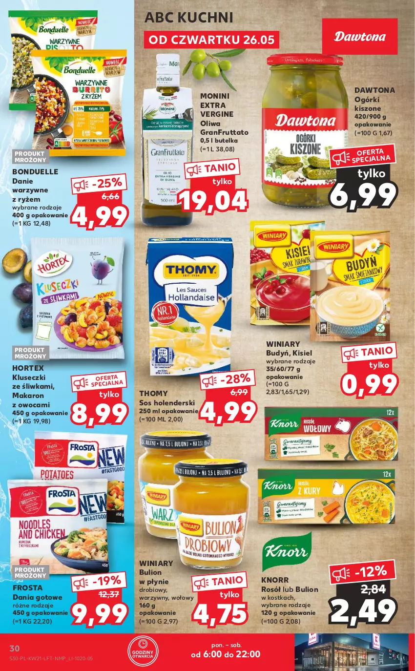 Gazetka promocyjna Kaufland - OFERTA TYGODNIA - ważna 26.05 do 01.06.2022 - strona 30 - produkty: Bonduelle, Budyń, Bulion, Dania gotowe, Dawtona, Frosta, Gin, Gra, Hortex, Kisiel, Knorr, Lion, Makaron, Monini, Rosół, Ryż, Sos, Winiary