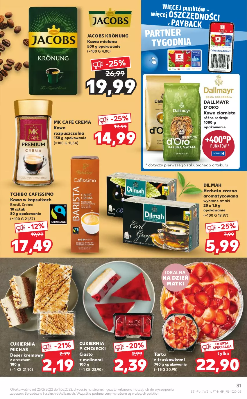 Gazetka promocyjna Kaufland - OFERTA TYGODNIA - ważna 26.05 do 01.06.2022 - strona 31 - produkty: Cafissimo, Cukier, Dallmayr, Deser, Dilmah, Herbata, Herbata czarna, Jacobs, Jacobs Krönung, Kawa, Kawa mielona, Kawa rozpuszczalna, Kawa ziarnista, Ser, Tarta, Tchibo