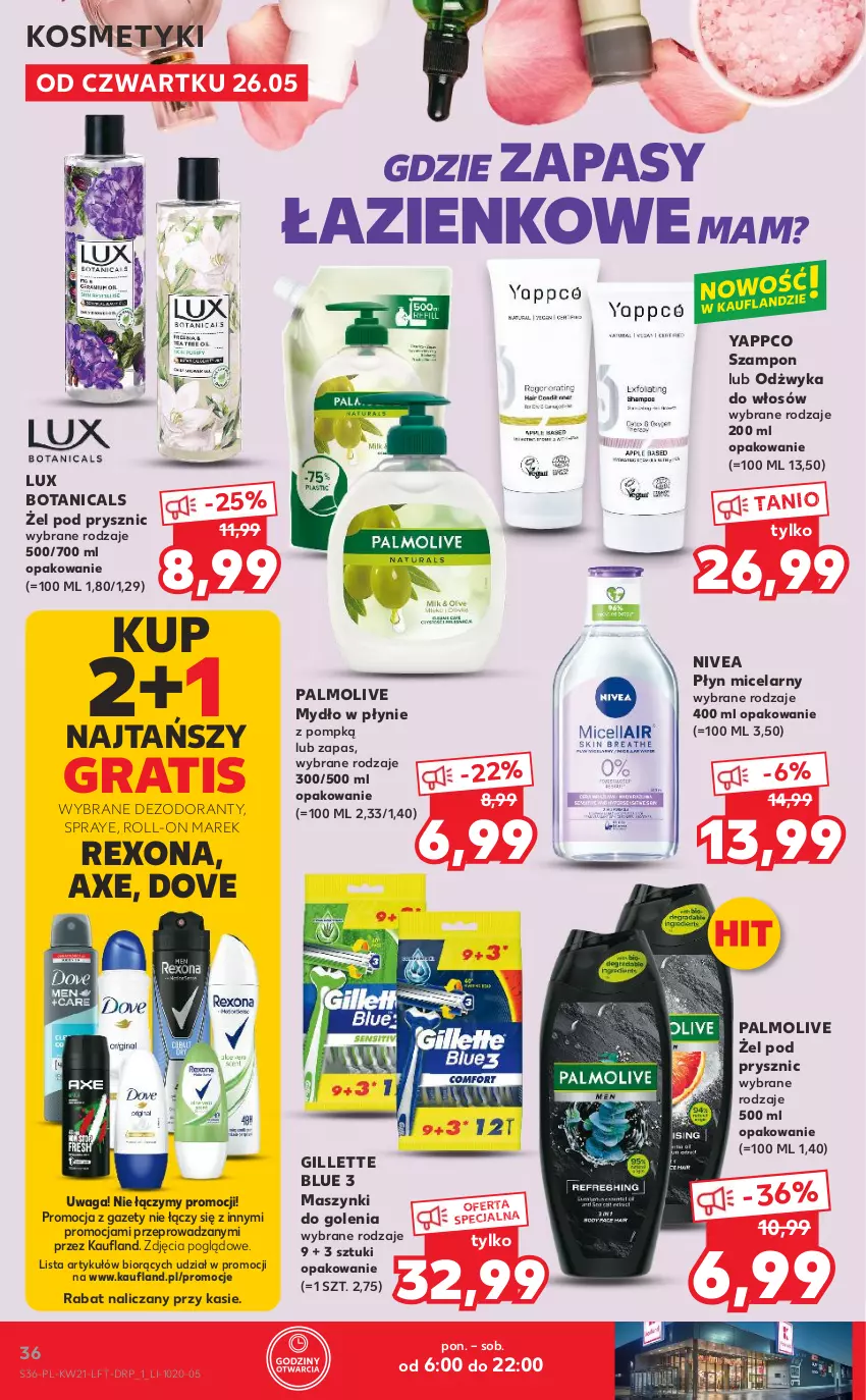 Gazetka promocyjna Kaufland - OFERTA TYGODNIA - ważna 26.05 do 01.06.2022 - strona 36 - produkty: Dezodorant, Dove, Gillette, Gra, Mydło, Mydło w płynie, Nivea, Palmolive, Płyn micelarny, Rexona, Szampon, Waga