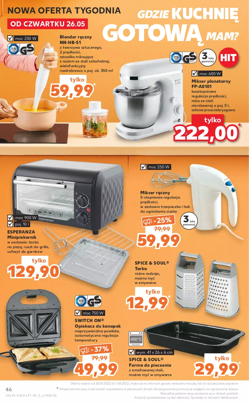 Gazetka promocyjna Kaufland - OFERTA TYGODNIA - ważna 26.05 do 01.06.2022 - strona 46 - produkty: Blender, Blender ręczny, Forma do pieczenia, Gra, Grill, Mikser, Mikser ręczny, Minipiekarnik, Noż, Opiekacz do kanapek, Piec, Piekarnik, Rozdrabniacz, Ser, Tarka, Top, Trzepaczka