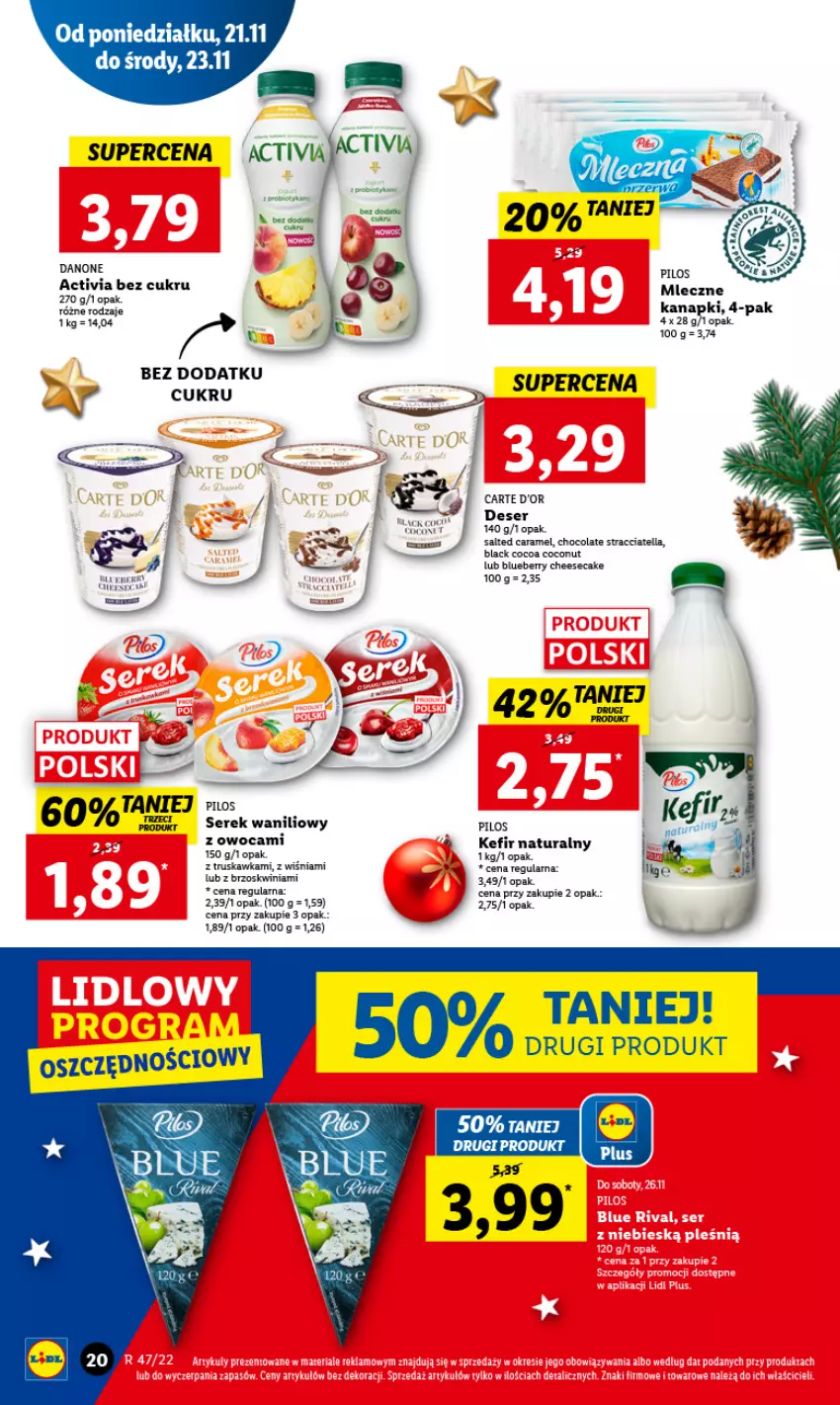 Gazetka promocyjna Lidl - GAZETKA - ważna 21.11 do 23.11.2022 - strona 24 - produkty: Deser, Kefir, Kefir naturalny, Lack, Pilos, Ser, Serek