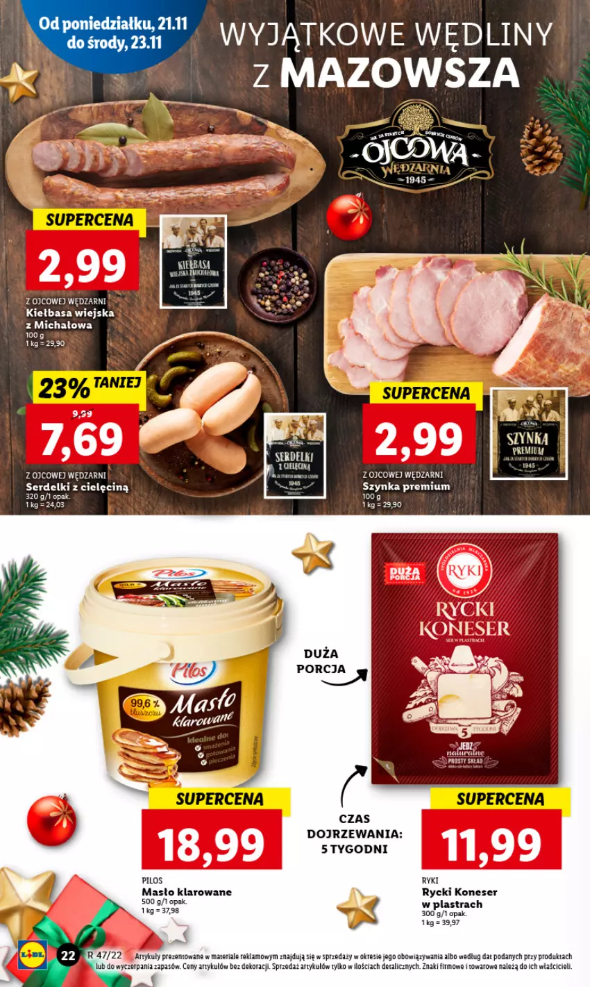 Gazetka promocyjna Lidl - GAZETKA - ważna 21.11 do 23.11.2022 - strona 26 - produkty: Kiełbasa, Kiełbasa wiejska, Masło, Masło klarowane, Por, Ser, Serdelki, Szynka, Szynka premium