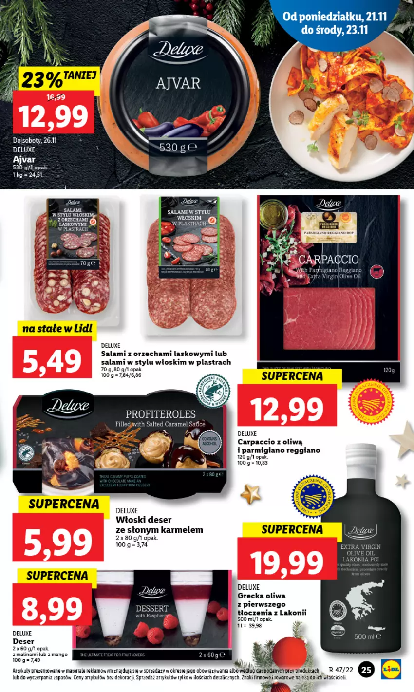 Gazetka promocyjna Lidl - GAZETKA - ważna 21.11 do 23.11.2022 - strona 29 - produkty: Carpaccio, Deser, Gin, Salami, Ser