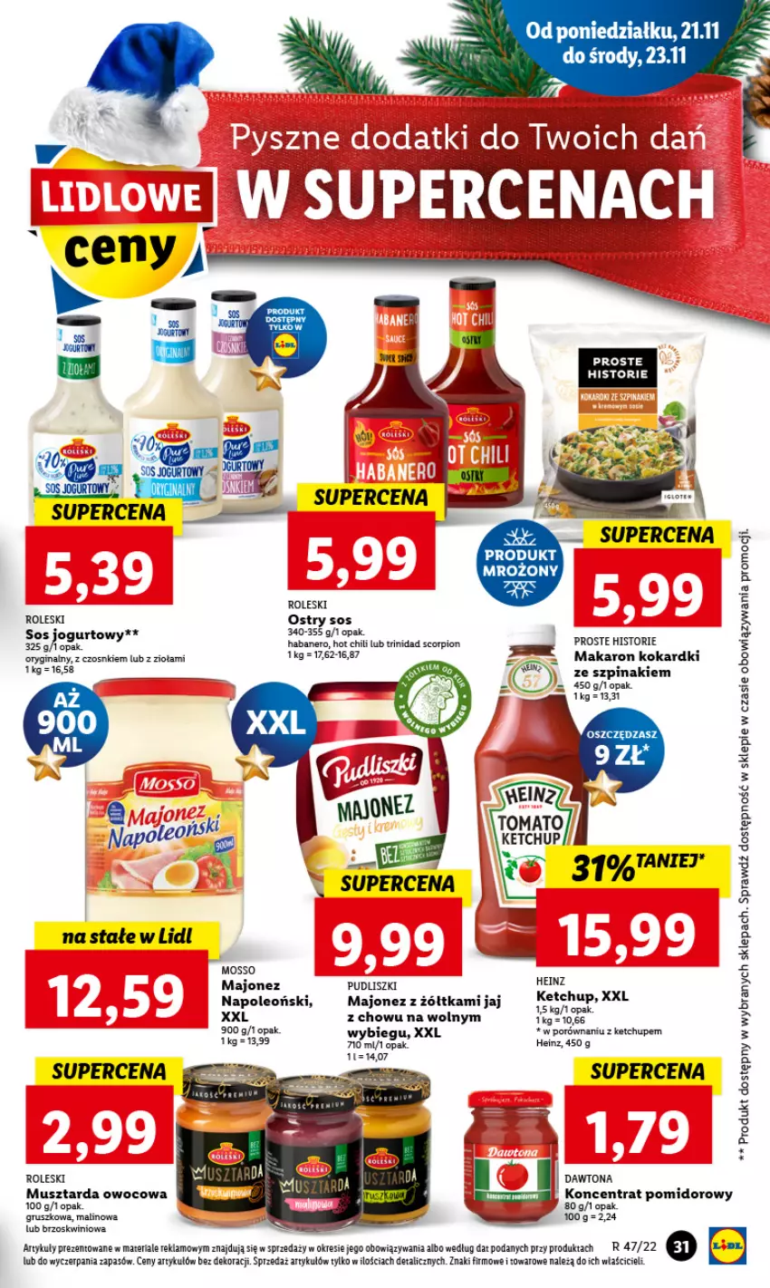 Gazetka promocyjna Lidl - GAZETKA - ważna 21.11 do 23.11.2022 - strona 35 - produkty: Dawtona, Gin, Gry, Jogurt, Koncentrat pomidorowy, Majonez, Makaron, Mus, Musztarda, Oleo, Por, Pudliszki, Sos, Szpinak