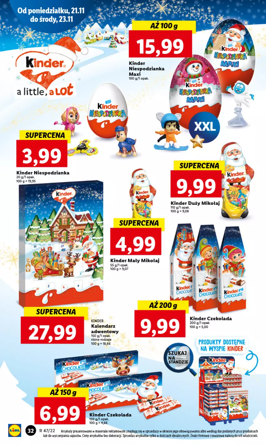 Gazetka promocyjna Lidl - GAZETKA - ważna 21.11 do 23.11.2022 - strona 36 - produkty: Czekolada, Kalendarz, Kinder, Piec