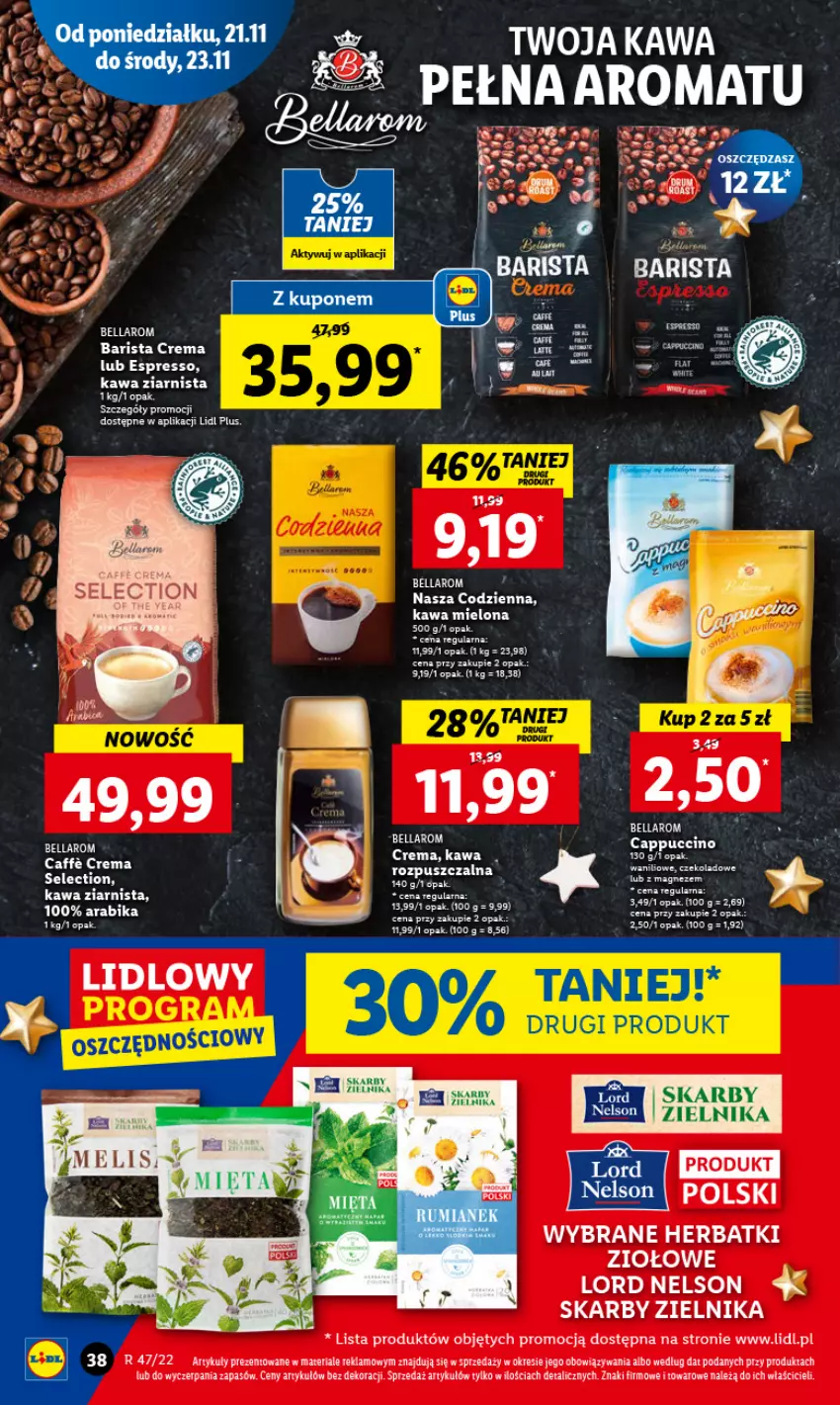 Gazetka promocyjna Lidl - GAZETKA - ważna 21.11 do 23.11.2022 - strona 42 - produkty: Bell, Bella, Cappuccino, Kawa, Kawa mielona, Kawa ziarnista