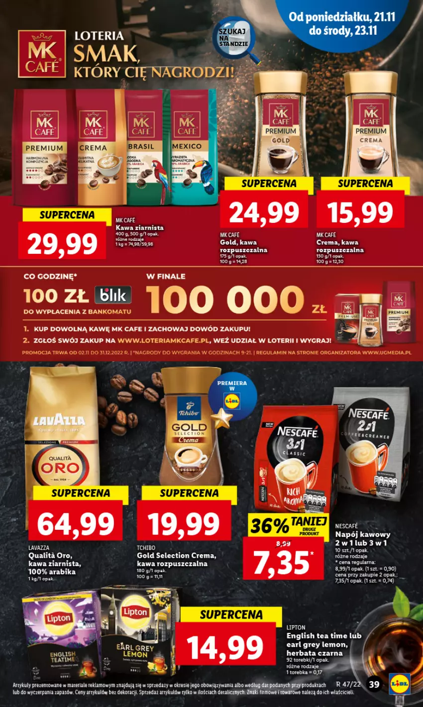 Gazetka promocyjna Lidl - GAZETKA - ważna 21.11 do 23.11.2022 - strona 43 - produkty: Earl Grey, Gra, Herbata, Herbata czarna, Kawa, Kawa rozpuszczalna, Kawa ziarnista, Lavazza, Napój, Torebka