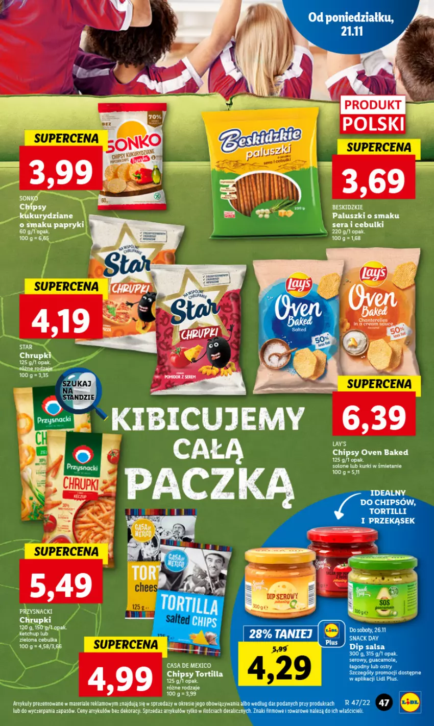 Gazetka promocyjna Lidl - GAZETKA - ważna 21.11 do 23.11.2022 - strona 51 - produkty: Beskidzki, Chipsy, Chrupki, Fa, Ketchup, Przysnacki, Ser, Sonko, Tortilla