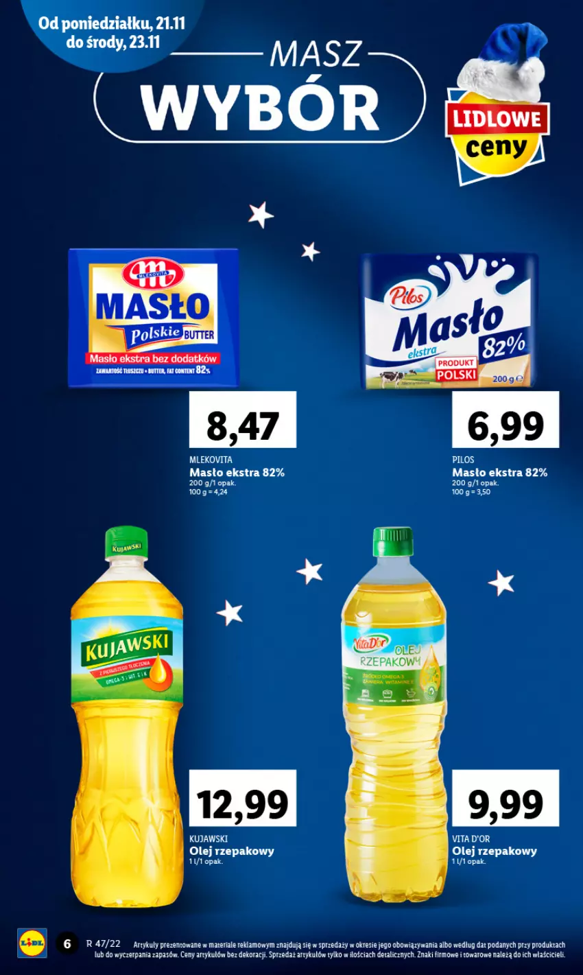 Gazetka promocyjna Lidl - GAZETKA - ważna 21.11 do 23.11.2022 - strona 6 - produkty: Kujawski, LG, Masło, Mleko, Olej, Olej rzepakowy