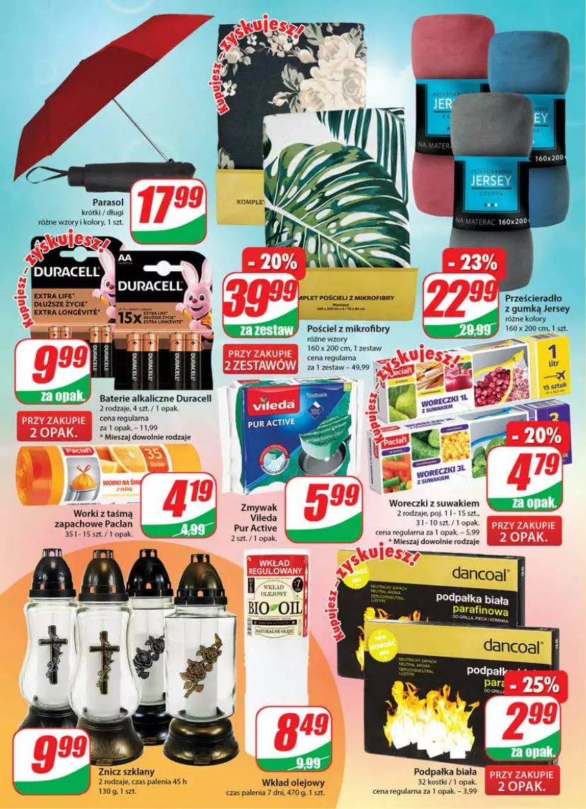 Gazetka promocyjna Dino - Gazetka - ważna 21.09 do 27.09.2022 - strona 20 - produkty: Baterie alkaliczne, Duracell, Olej, Parasol, Pościel, Wkład olejowy, Znicz