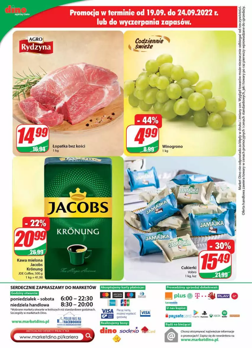 Gazetka promocyjna Dino - Gazetka - ważna 21.09 do 27.09.2022 - strona 24 - produkty: Cukier, Cukierki, Jacobs, Kawa, Kawa mielona, Mola, Ser, Tera, Wino