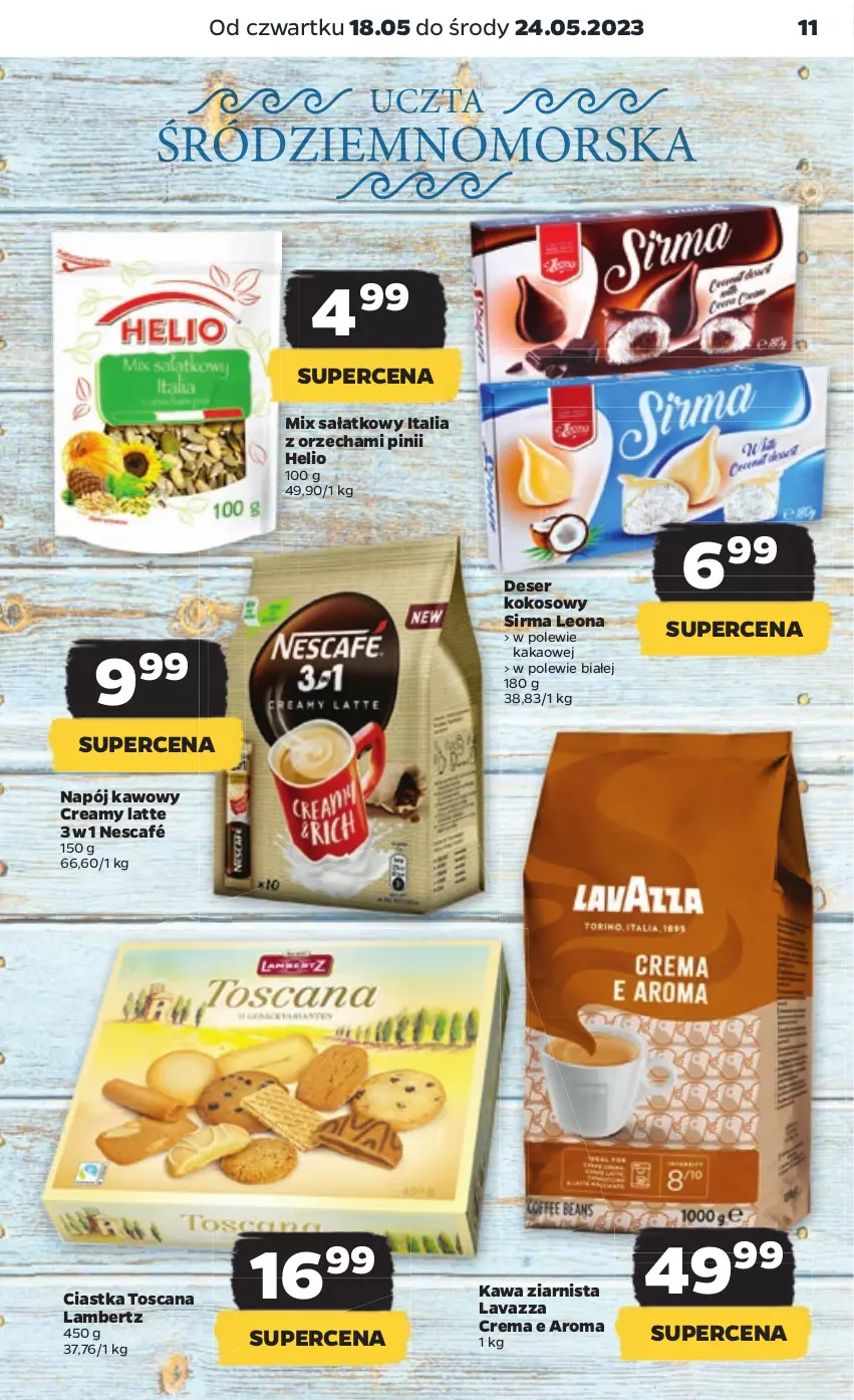 Gazetka promocyjna Netto - Artykuły spożywcze - ważna 18.05 do 24.05.2023 - strona 11 - produkty: Ciastka, Deser, Helio, Kakao, Kawa, Kawa ziarnista, Kokos, Lavazza, Leon, Napój, Nescafé, Sałat, Ser