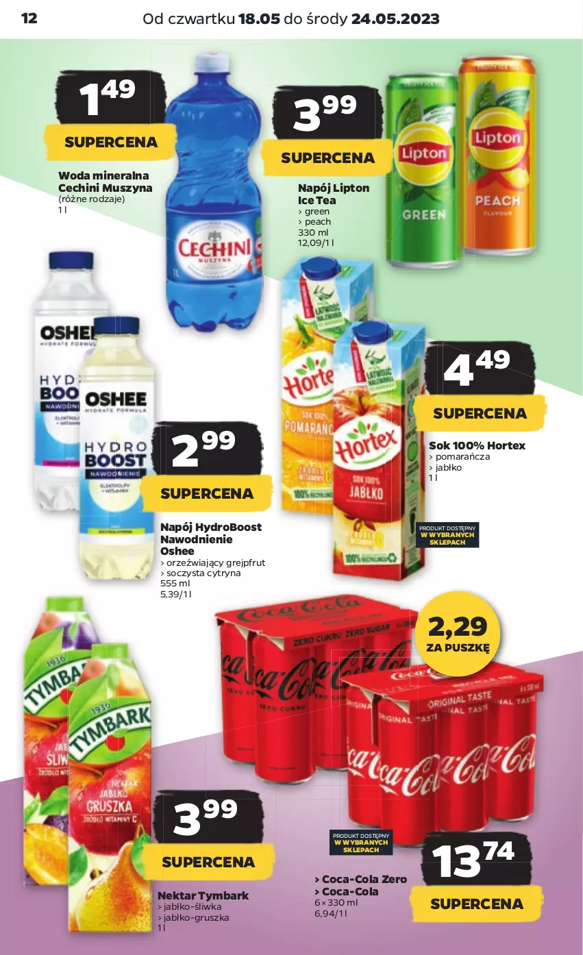 Gazetka promocyjna Netto - Artykuły spożywcze - ważna 18.05 do 24.05.2023 - strona 12 - produkty: Coca-Cola, Grejpfrut, Hortex, Ice tea, Lipton, Mus, Napój, Nektar, Oshee, Sok, Szyna, Tymbark, Woda, Woda mineralna