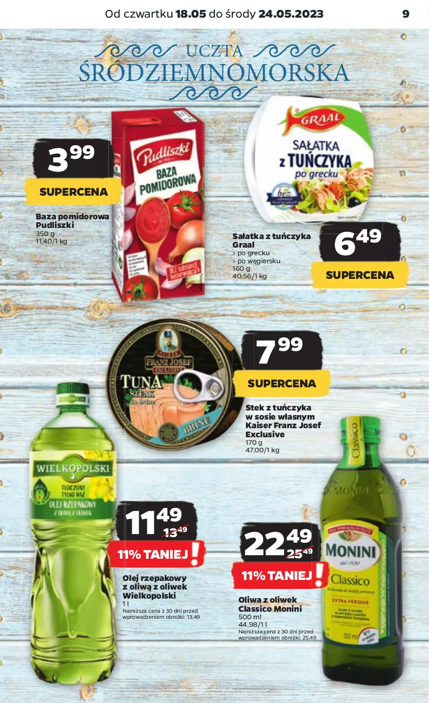 Gazetka promocyjna Netto - Artykuły spożywcze - ważna 18.05 do 24.05.2023 - strona 9 - produkty: Gra, Graal, Monini, Olej, Olej rzepakowy, Oliwa z oliwek, Pudliszki, Sałat, Sałatka, Ser, Sos, Stek, Tuńczyk