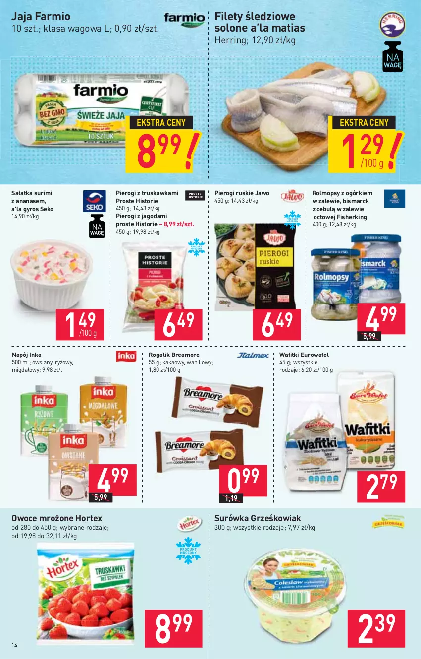 Gazetka promocyjna Stokrotka - Supermarket - ważna 10.11 do 17.11.2021 - strona 14 - produkty: Ananas, Fa, Gra, Gyros, Hortex, Inka, Jaja, Kakao, Mop, Napój, Owoce, Pierogi, Piwa, Rogal, Ryż, Sałat, Sałatka, SEKO, Surimi, Surówka