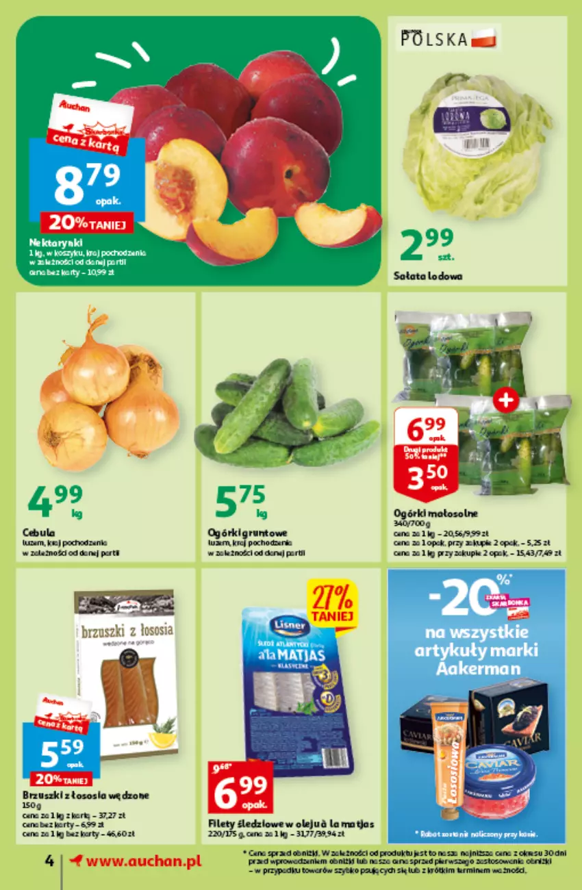 Gazetka promocyjna Auchan - Gazetka Oferta tygodnia Supermarket Auchan - ważna 09.06 do 14.06.2023 - strona 4 - produkty: AEG, Cebula, Grunt, Kosz, Matjas, Olej, Sałat, Sałata lodowa, Sos