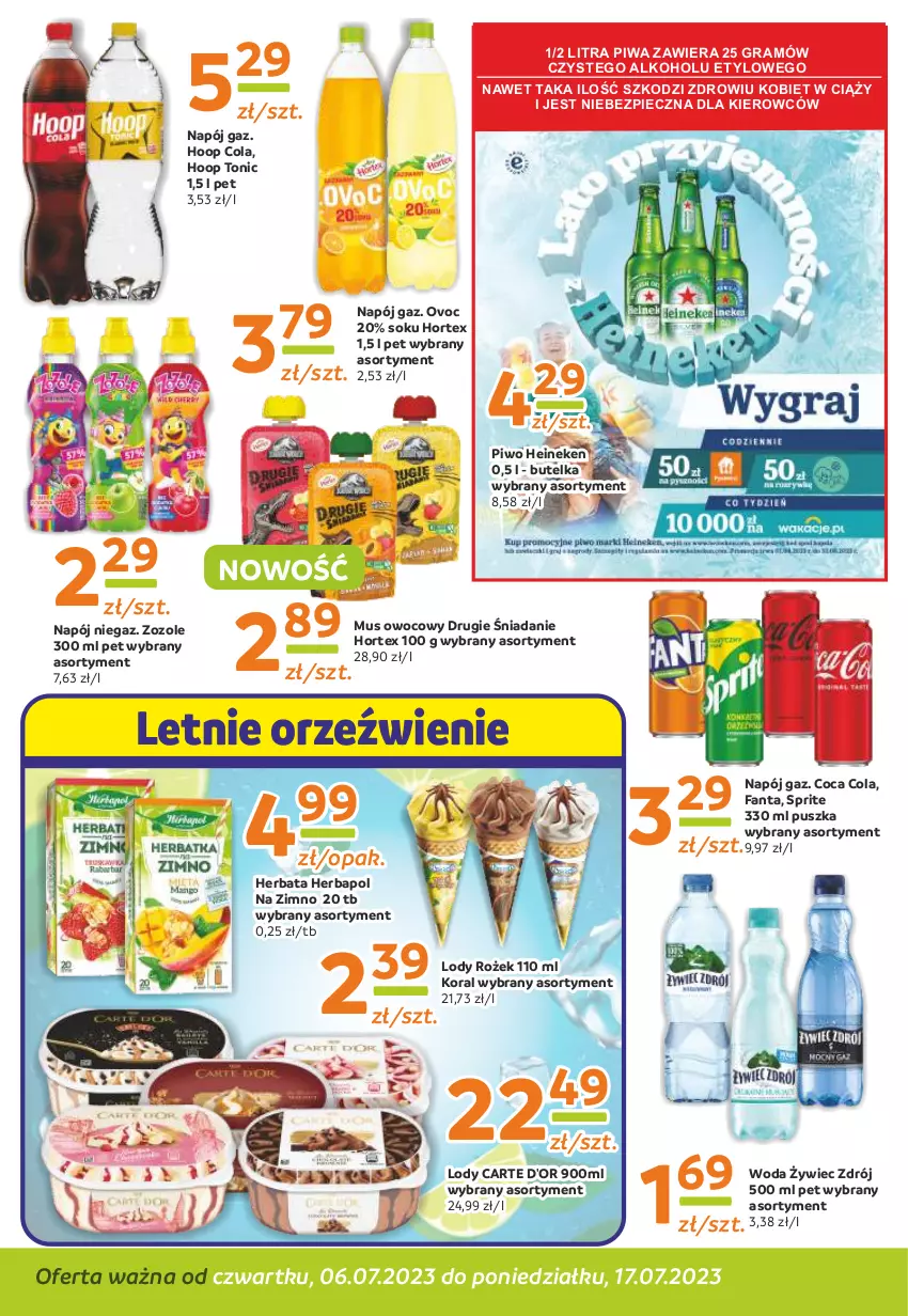 Gazetka promocyjna Gama - Gazetka Gama - ważna 17.07.2023 do 06.07.2024 - strona 10 - produkty: Carte d'Or, Fa, Fanta, Gra, Heineken, Herbapol, Herbata, Hoop, Hortex, Lody, Mus, Napój, Piec, Piwa, Piwo, Sok, Sprite, Woda