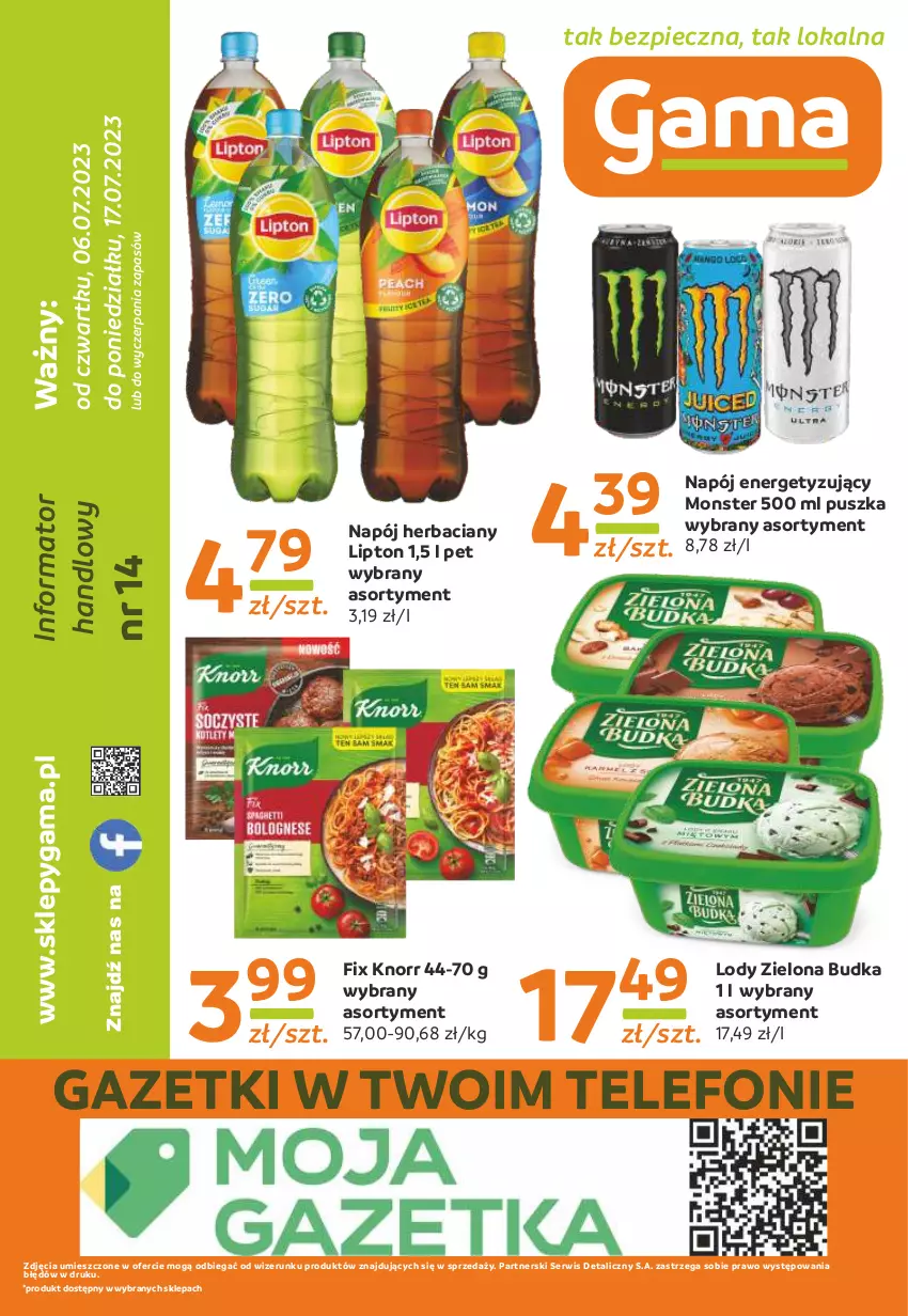 Gazetka promocyjna Gama - Gazetka Gama - ważna 17.07.2023 do 06.07.2024 - strona 12 - produkty: Knorr, Lipton, Lody, Napój, Piec, Ser, Telefon, Zielona Budka