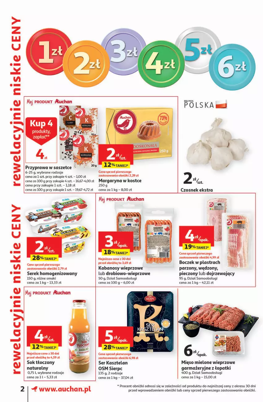 Gazetka promocyjna Auchan - Gazetka Oferta tygodnia Supermarket Auchan - ważna 07.09 do 13.09.2023 - strona 2 - produkty: Boczek, Czosnek, Kabanos, Kasztelan, Margaryna, Mięso, Mięso mielone, Piec, Ser, Ser Kasztelan, Serek, Serek homogenizowany, Sok