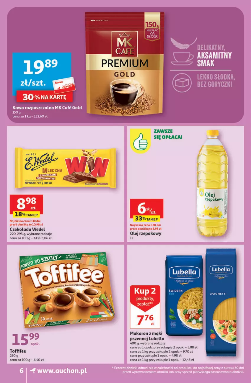 Gazetka promocyjna Auchan - Gazetka Oferta tygodnia Supermarket Auchan - ważna 07.09 do 13.09.2023 - strona 6 - produkty: Bell, Bella, Czekolada, Lubella, Makaron, Olej, Olej rzepakowy, Tera, Toffifee