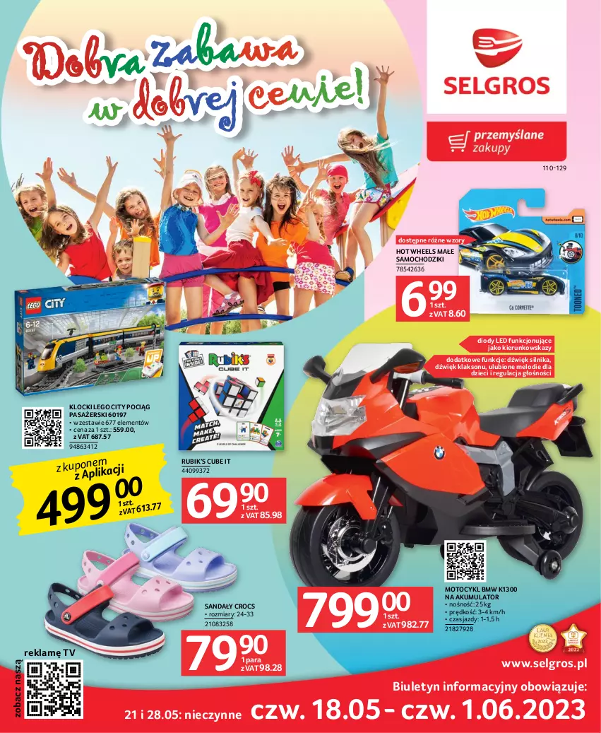 Gazetka promocyjna Selgros - Katalog Dzień Dziecka - ważna 18.05 do 31.05.2023 - strona 1 - produkty: Akumulator, Chodzik, Dzieci, Hot Wheels, Klocki, LEGO, LEGO City, LG, Pociąg, Pociąg pasażerski, Samochodziki, Sandał