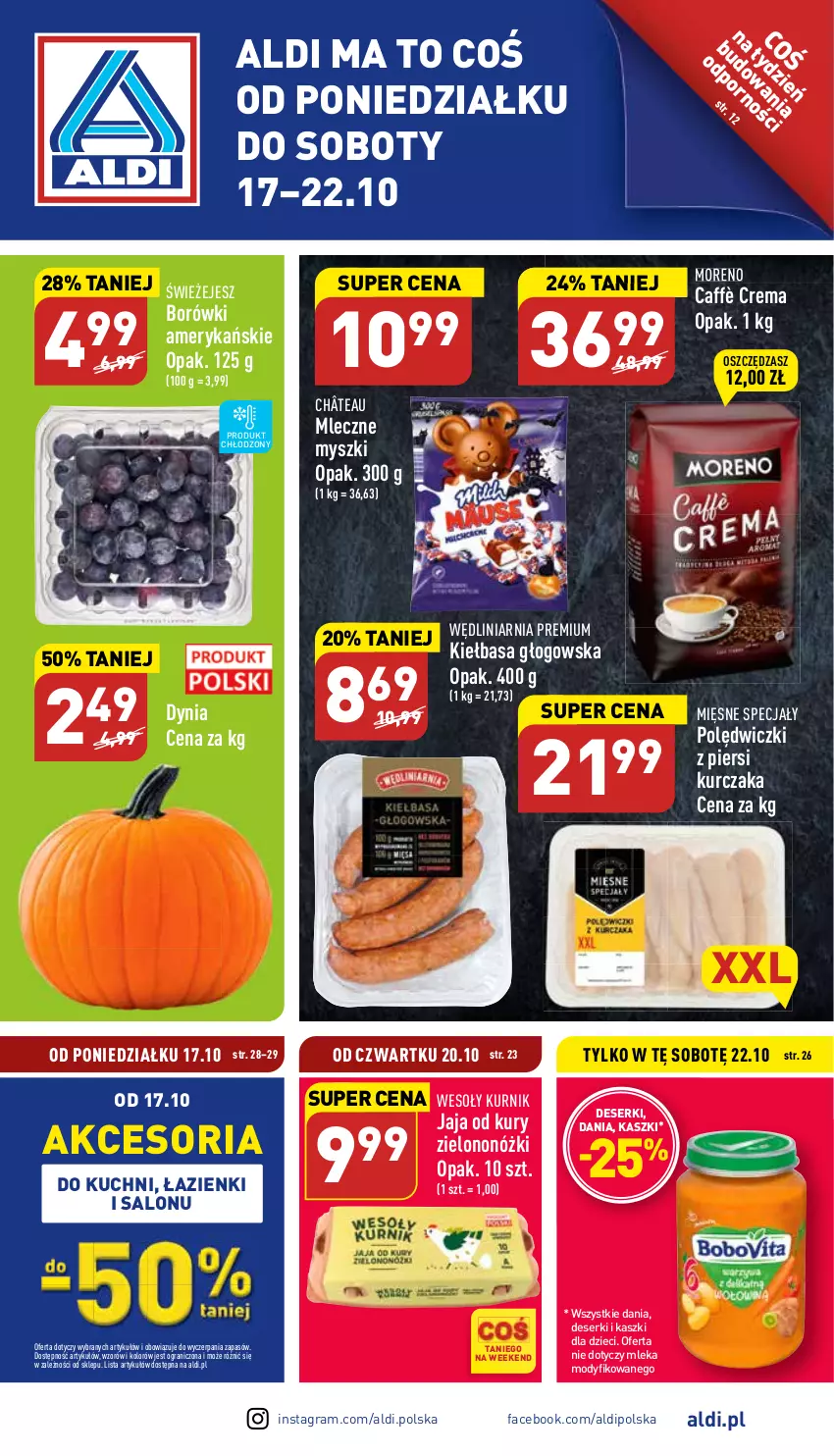 Gazetka promocyjna Aldi - Pełny katalog - ważna 17.10 do 22.10.2022 - strona 1 - produkty: Deser, Dzieci, Fa, Gra, Jaja, Kiełbasa, Kiełbasa głogowska, Kurczak, Mięsne specjały, Mysz, Ser