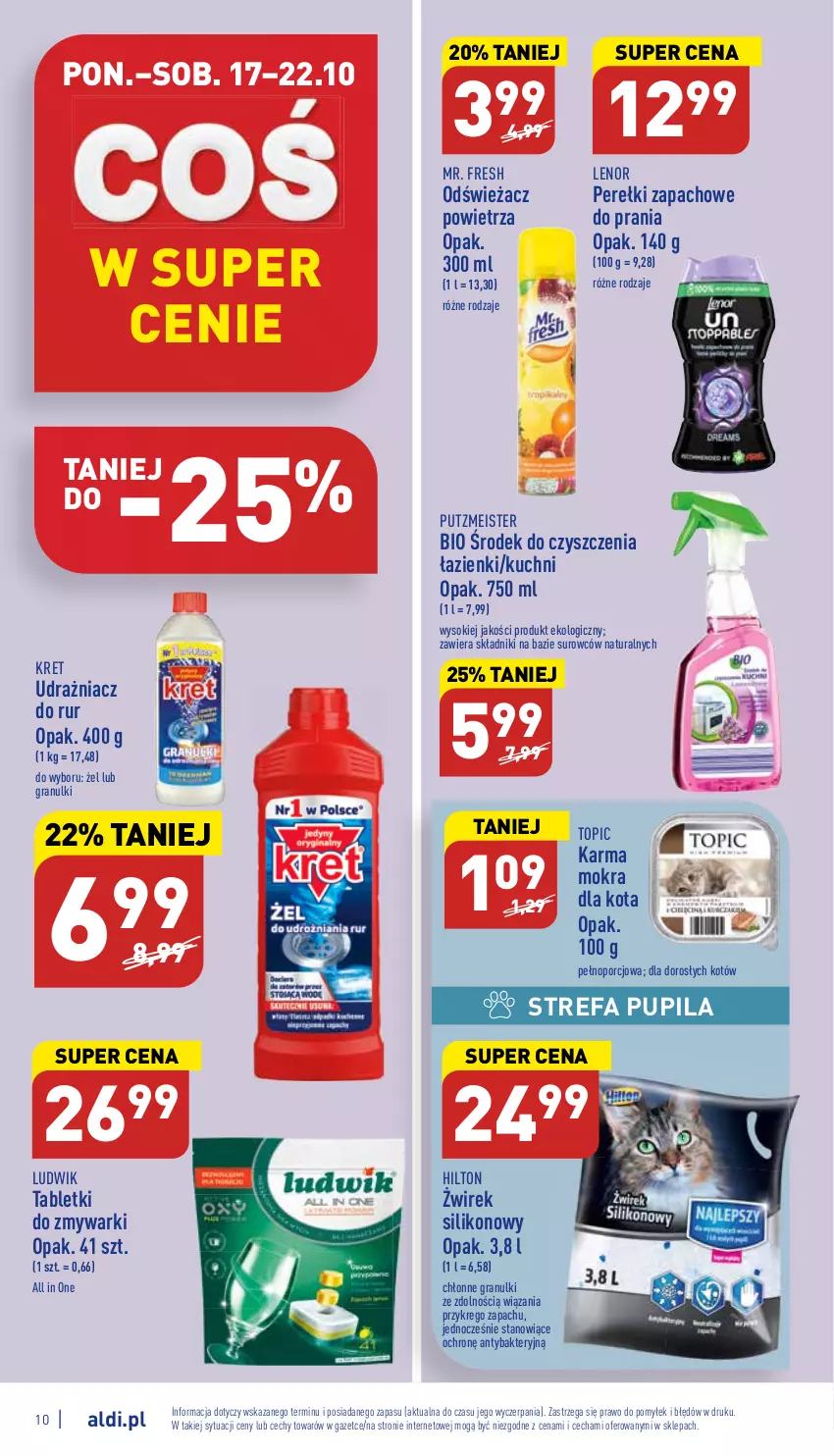 Gazetka promocyjna Aldi - Pełny katalog - ważna 17.10 do 22.10.2022 - strona 10 - produkty: Fa, Gra, Kret, Lenor, Ludwik, Odświeżacz powietrza, Perełki zapachowe, Por, Putzmeister, Sok, Tablet, Tabletki do zmywarki, Top, Zmywarki