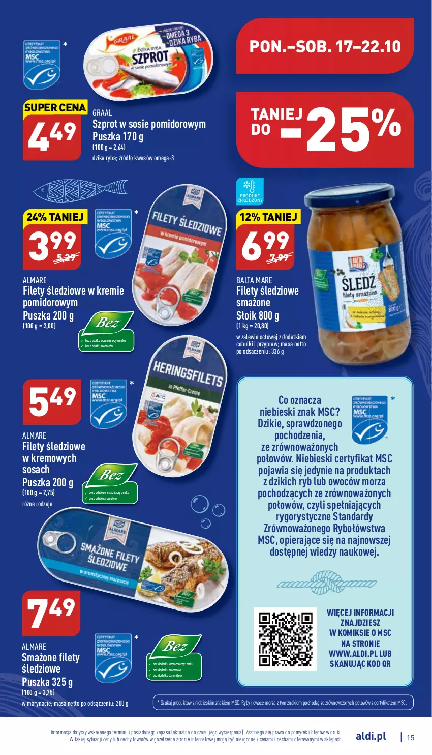 Gazetka promocyjna Aldi - Pełny katalog - ważna 17.10 do 22.10.2022 - strona 15 - produkty: Balta Mare, Gra, Graal, Omega-3, Owoce, Owoce morza, Ryba, Ryby i owoce morza, Sos, Szprot, Szprot w sosie