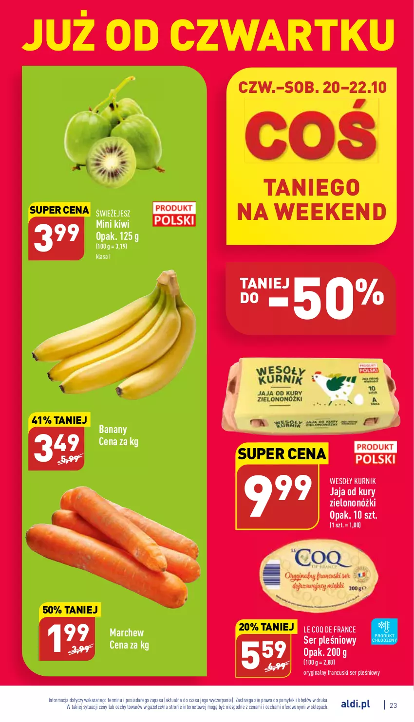 Gazetka promocyjna Aldi - Pełny katalog - ważna 17.10 do 22.10.2022 - strona 23 - produkty: Banany, Gin, Jaja, Kiwi, Ser, Ser pleśniowy