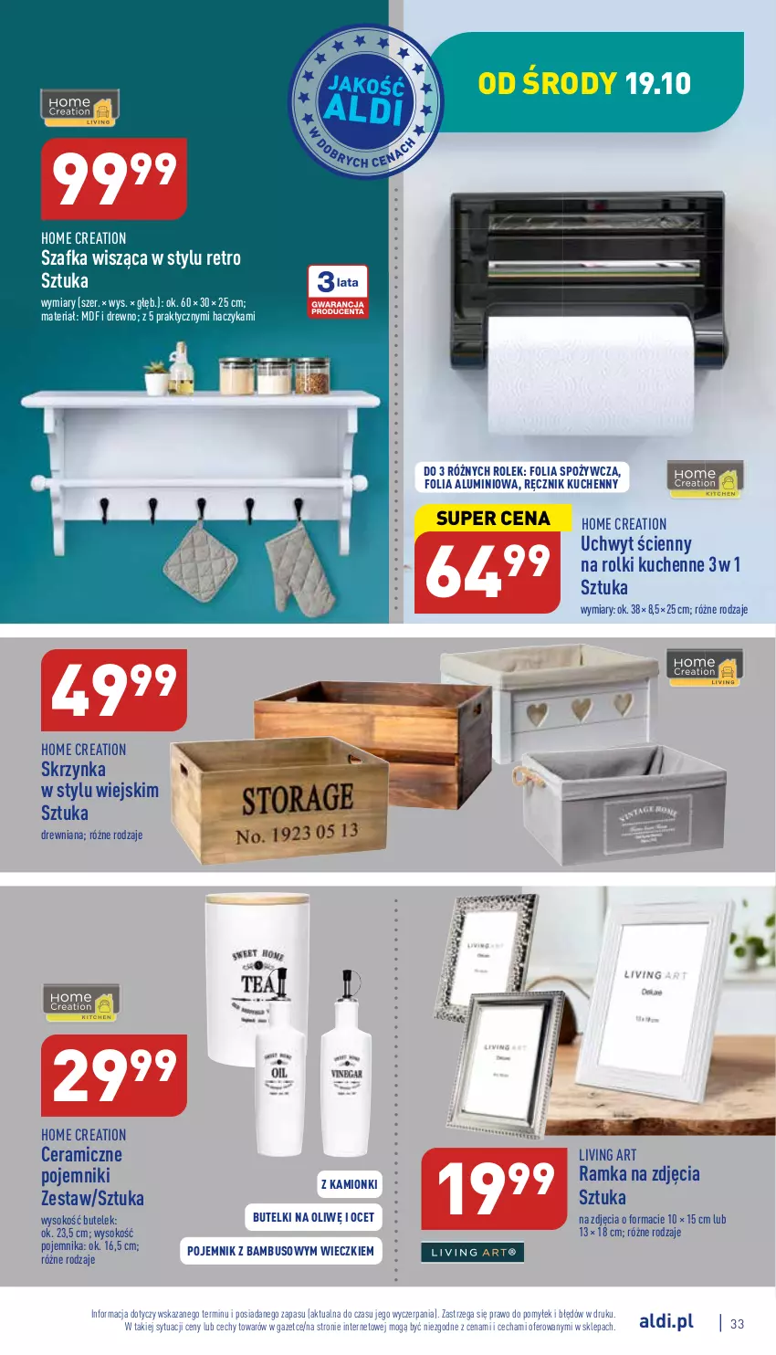 Gazetka promocyjna Aldi - Pełny katalog - ważna 17.10 do 22.10.2022 - strona 33 - produkty: Folia aluminiowa, Haczyk, Ocet, Pojemnik, Ramka, Ręcznik, Ręcznik kuchenny, Rolki, Rolki kuchenne, Sok, Szafka