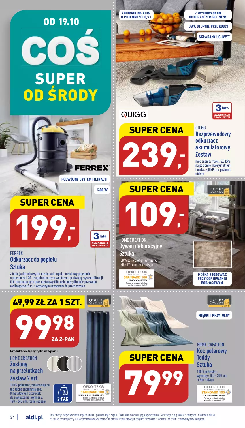 Gazetka promocyjna Aldi - Pełny katalog - ważna 17.10 do 22.10.2022 - strona 34 - produkty: Akumulator, Dywan, Koc, Odkurzacz, Odkurzacz do popiołu, Odkurzacze, Pojemnik, Por, Top