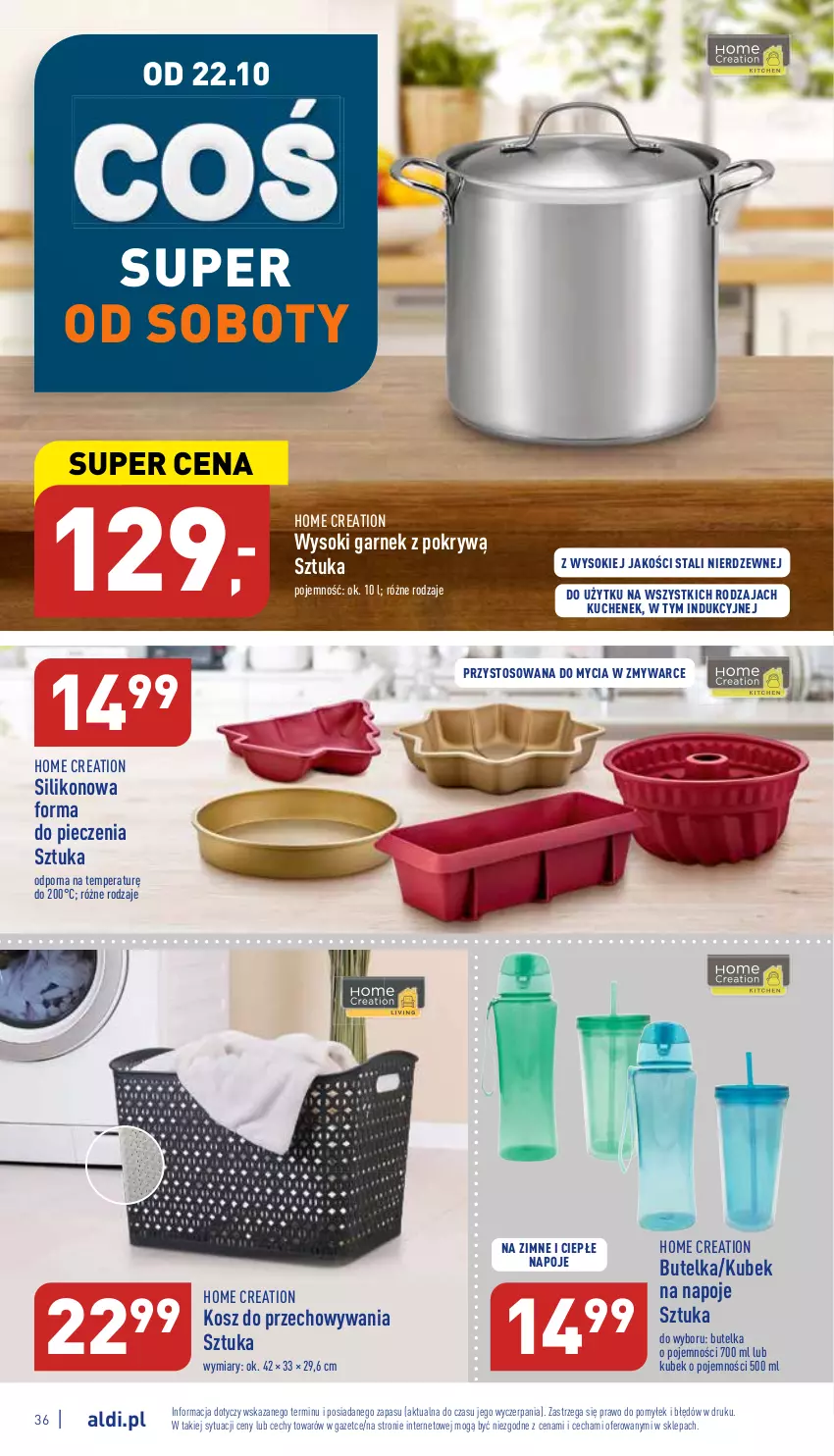 Gazetka promocyjna Aldi - Pełny katalog - ważna 17.10 do 22.10.2022 - strona 36 - produkty: Forma do pieczenia, Garnek, Garnek z pokrywą, Kosz, Kubek, Napoje, Piec, Por, Sok