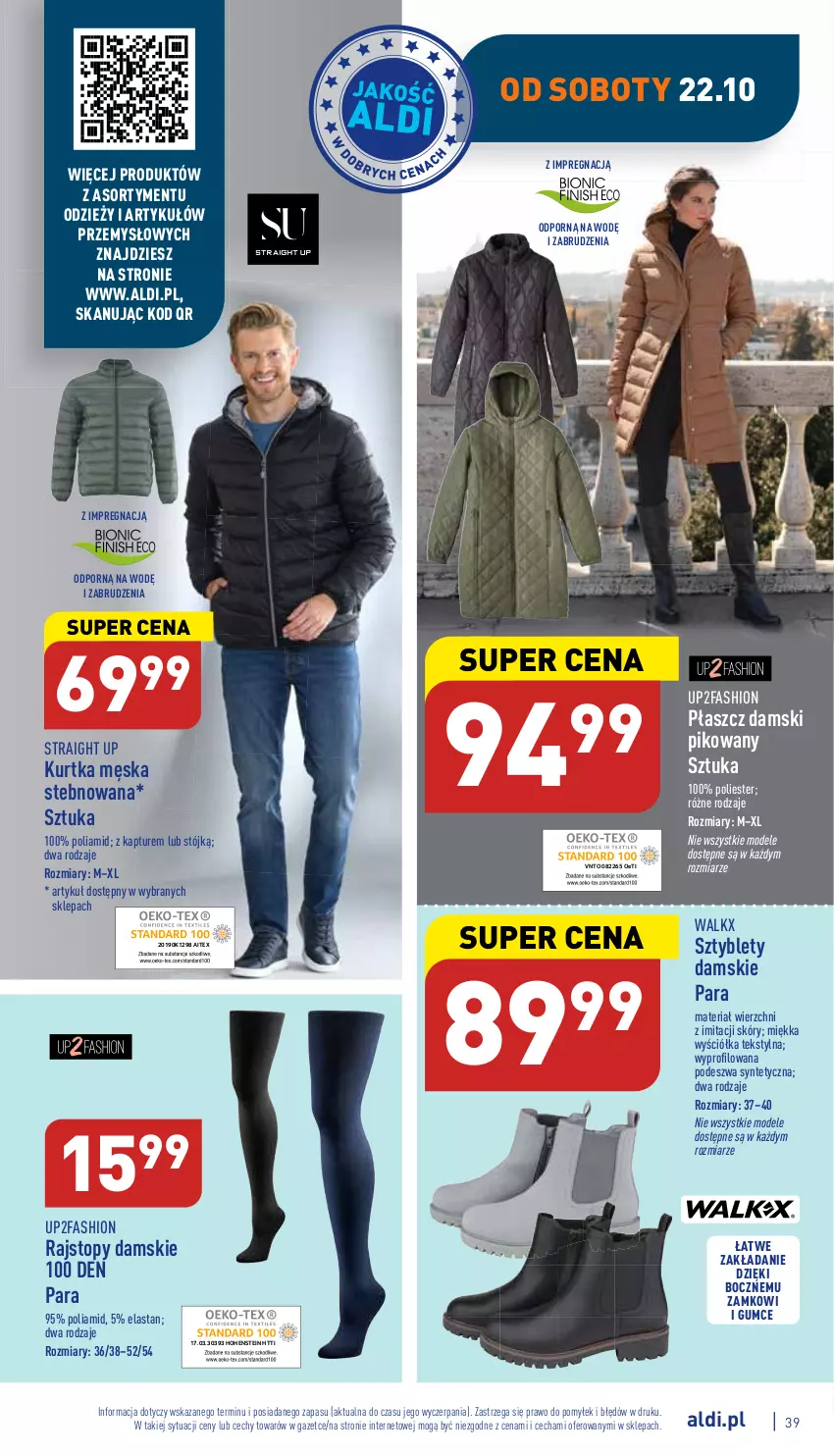 Gazetka promocyjna Aldi - Pełny katalog - ważna 17.10 do 22.10.2022 - strona 39 - produkty: Fa, Kurtka, Płaszcz, Por, Rajstopy, Sztyblety, Top