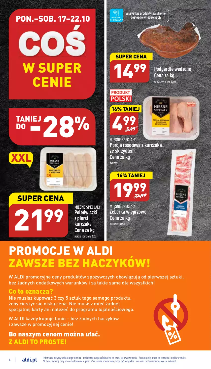 Gazetka promocyjna Aldi - Pełny katalog - ważna 17.10 do 22.10.2022 - strona 4 - produkty: Fa, Gra, Haczyk, Kurczak, Lodówka, Mięsne specjały, Mus, O nas, Por