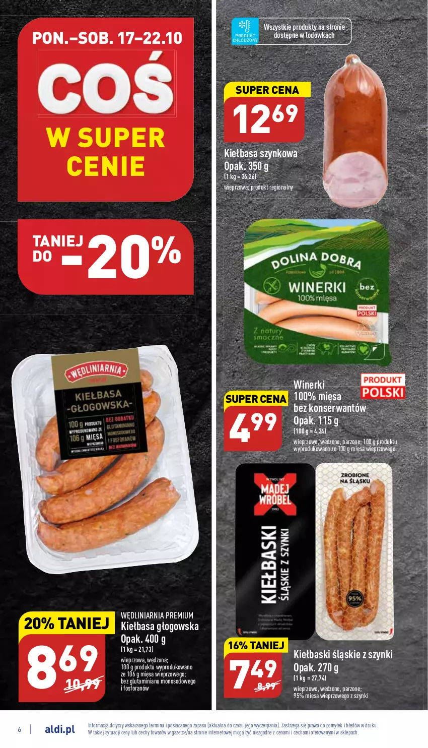 Gazetka promocyjna Aldi - Pełny katalog - ważna 17.10 do 22.10.2022 - strona 6 - produkty: Kiełbasa, Kiełbasa głogowska, Kiełbasa szynkowa, Kiełbaski śląskie, Lodówka, Ser