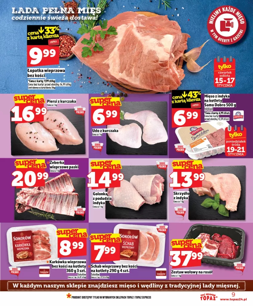 Gazetka promocyjna Topaz - Gazetka - ważna 15.01 do 21.01.2026 - strona 9 - produkty: Karkówka wieprzowa, Kotlet, Kurczak, Mięso, Rosół, Top