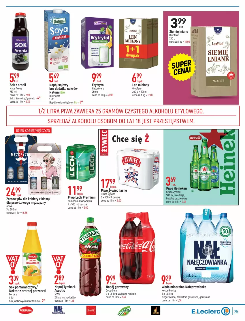 Gazetka promocyjna E Leclerc - ważna 01.03 do 12.03.2022 - strona 25 - produkty: Coca-Cola, Fa, Fortuna, Gra, Granat, Lech Premium, Nałęczowianka, Napój, Napój gazowany, Nektar, Oleo, Oleofarm, Piwo, Por, Ryż, Sok, Sok jabłkowy, Sok pomarańczowy, Sos, Tymbark, Woda, Woda mineralna