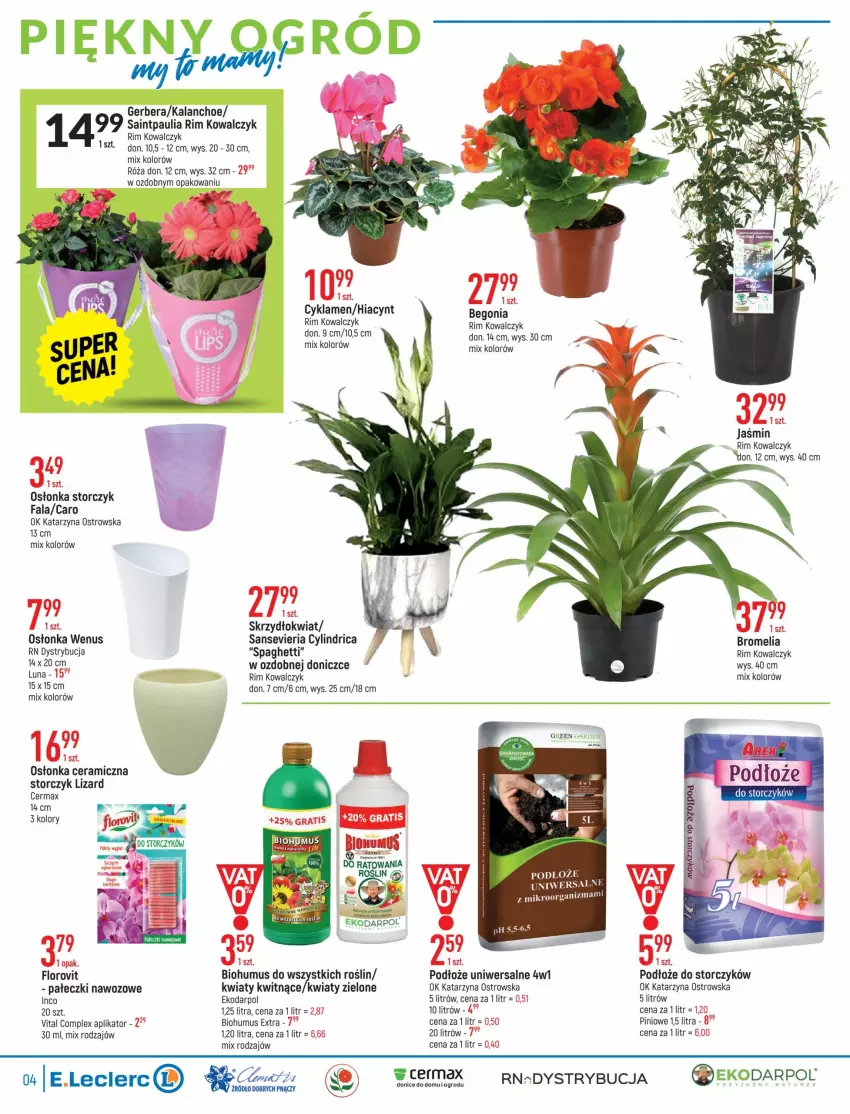 Gazetka promocyjna E Leclerc - ważna 01.03 do 12.03.2022 - strona 4 - produkty: Biohumus, Bromelia, Cyklamen, Fa, Gerber, Hiacynt, Kalanchoe, Mus, Osłonka, Róża, Spaghetti, Storczyk