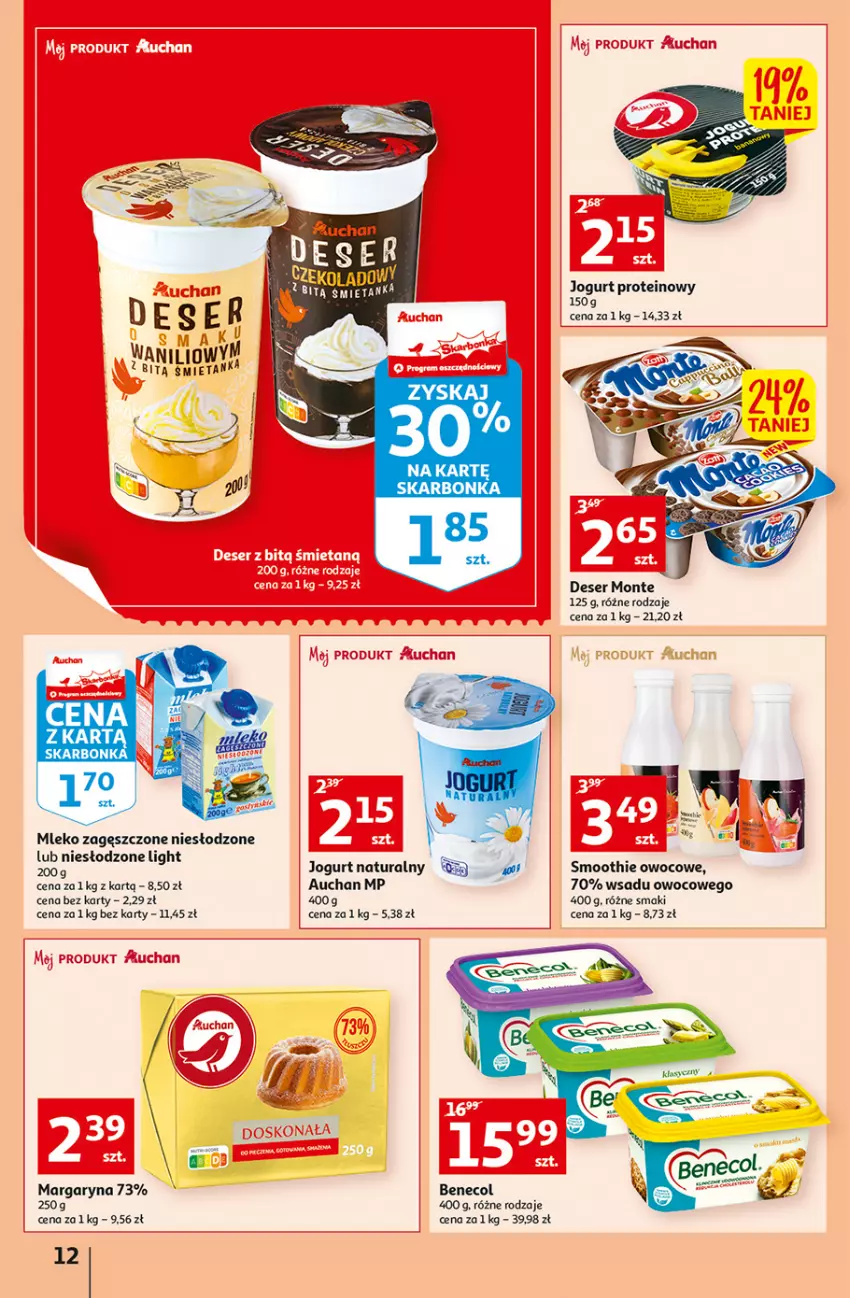 Gazetka promocyjna Auchan - Gazetka przeNISKIE CENY – Przekorzyści cenowe Hipermarkety - ważna 22.09 do 28.09.2022 - strona 12 - produkty: Benecol, Deser, Fa, Jogurt, Jogurt naturalny, Margaryna, Mleko, Mleko zagęszczone, Monte, Ser