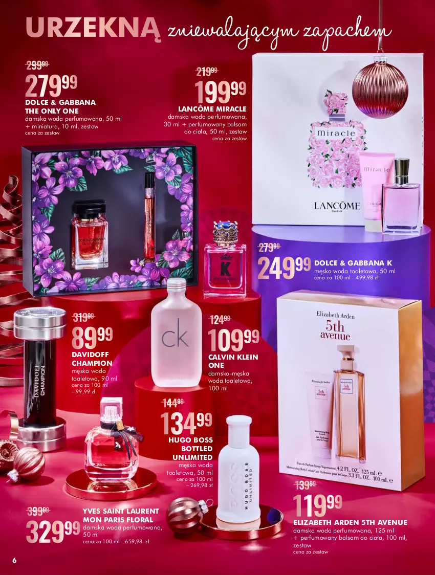 Gazetka promocyjna Super Pharm - Gazetka - ważna 01.12 do 24.12.2022 - strona 6 - produkty: Balsam do ciała, Calvin Klein, Davidoff, Elizabeth Arden, Flora, Hugo Boss, Lancôme, Laur, Perfum, Woda, Woda perfumowana, Woda toaletowa, Yves Saint Laurent