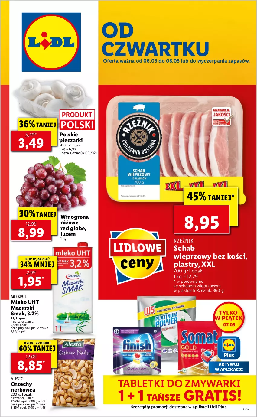 Gazetka promocyjna Lidl - GAZETKA - ważna 06.05 do 08.05.2021 - strona 1 - produkty: Gra, Mleko, Piec, Por, Schab wieprzowy, Tablet, Tabletki do zmywarki, Wino, Winogrona, Zmywarki