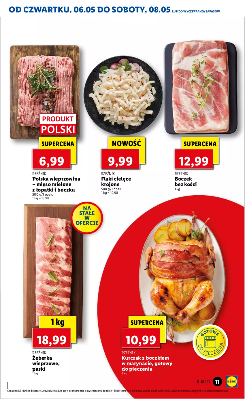 Gazetka promocyjna Lidl - GAZETKA - ważna 06.05 do 08.05.2021 - strona 11 - produkty: Boczek, Boczek bez kości, Flaki, Kurczak, Mięso, Mięso mielone, Piec, Wieprzowina