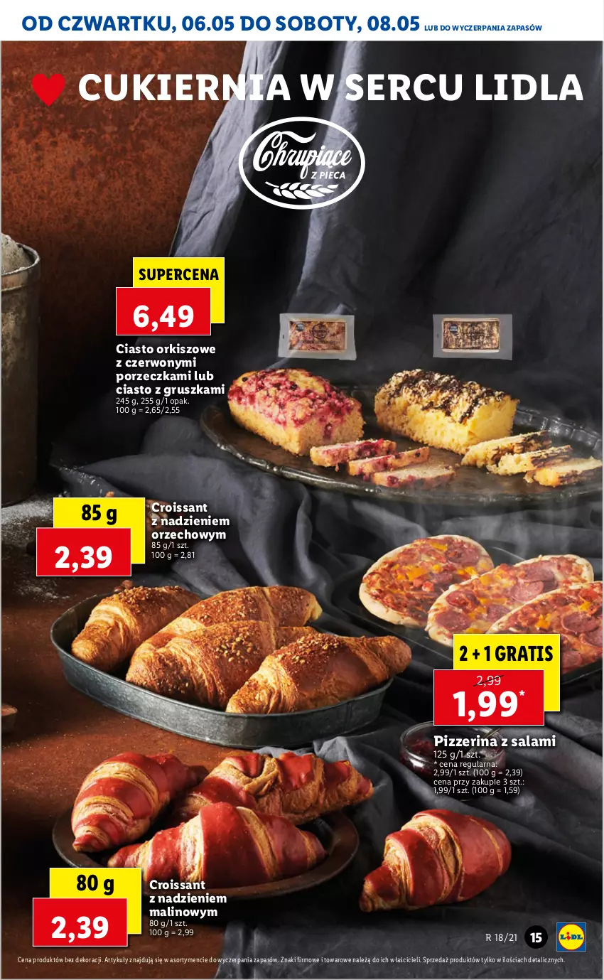 Gazetka promocyjna Lidl - GAZETKA - ważna 06.05 do 08.05.2021 - strona 15 - produkty: Ciasto orkiszowe, Croissant, Cukier, Gra, Pizzerina, Por, Salami, Ser