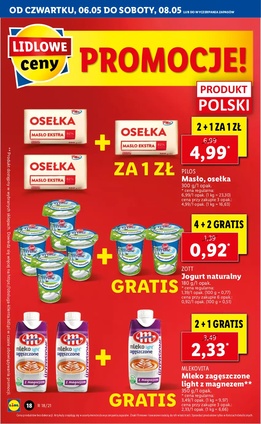 Gazetka promocyjna Lidl - GAZETKA - ważna 06.05 do 08.05.2021 - strona 18 - produkty: Gra, Jogurt, Jogurt naturalny, Magnez, Masło, Mleko, Mleko zagęszczone, Mlekovita, Pilos, Zott