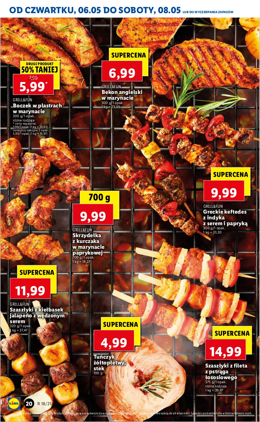 Gazetka promocyjna Lidl - GAZETKA - ważna 06.05 do 08.05.2021 - strona 20 - produkty: Beko, Boczek, Grill, Kurczak, Pstrąg, Ser, Skrzydełka z kurczaka, Sos, Stek, Top, Tuńczyk