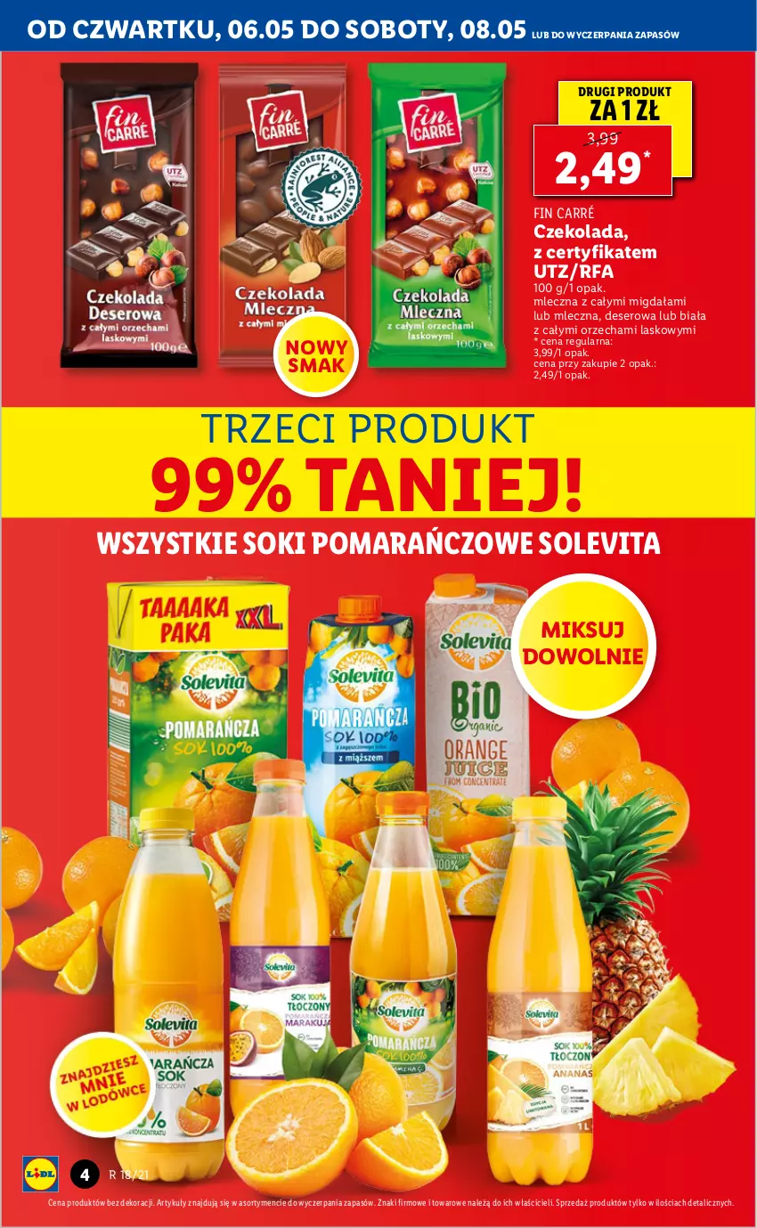 Gazetka promocyjna Lidl - GAZETKA - ważna 06.05 do 08.05.2021 - strona 4 - produkty: Czekolada, Deser, Fa, Ser, Sok