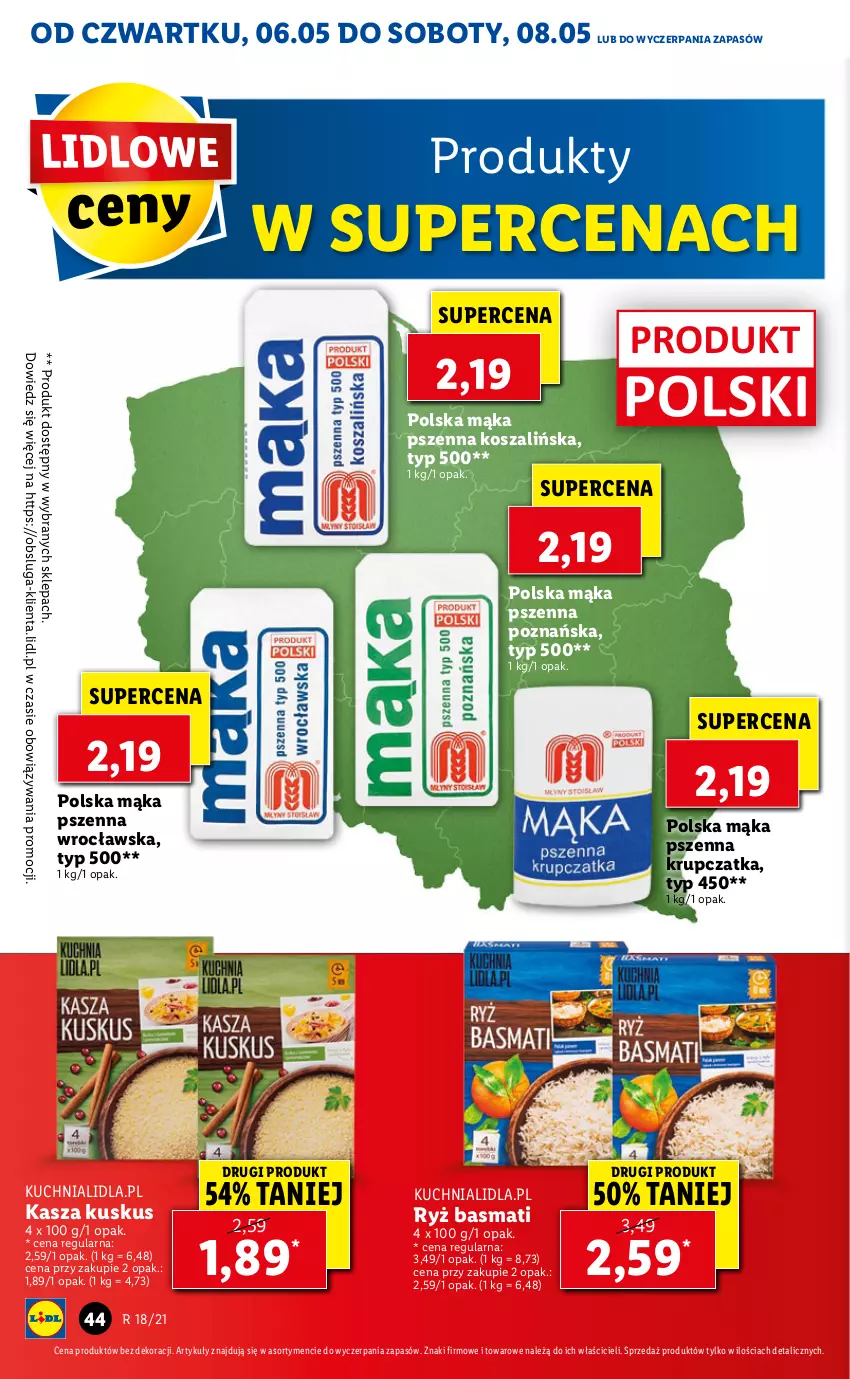 Gazetka promocyjna Lidl - GAZETKA - ważna 06.05 do 08.05.2021 - strona 44 - produkty: Kasza, Kosz, Kuchnia, Kuskus, Mąka, Mąka pszenna, Ryż, Ryż basmati, Szal