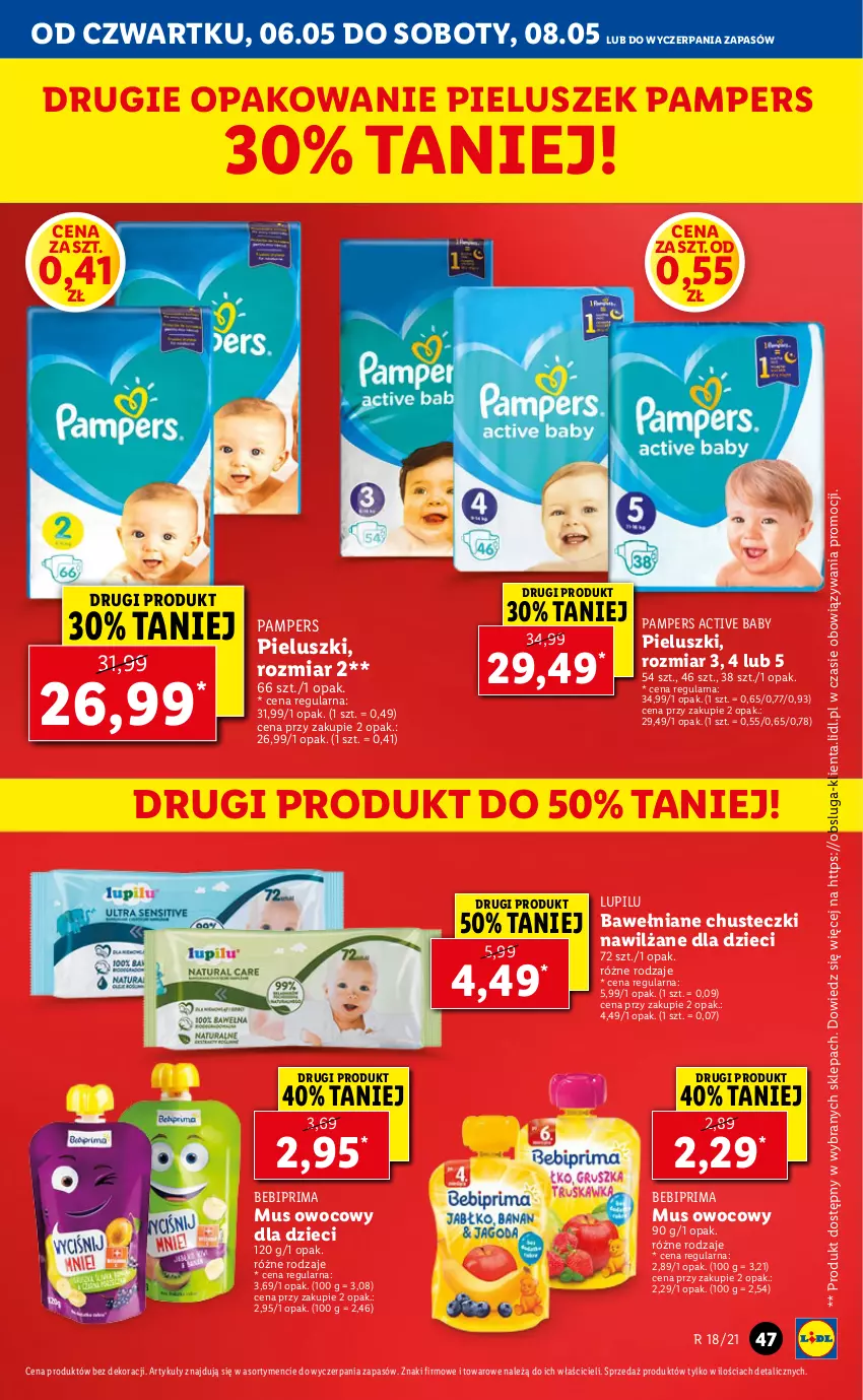 Gazetka promocyjna Lidl - GAZETKA - ważna 06.05 do 08.05.2021 - strona 47 - produkty: Bebiprima, Chusteczki, Dzieci, Mus, Pampers, Prima